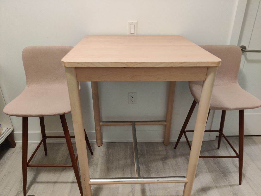 Pair of Pink Fabric Counter Height Stools with Wooden Legs - photo 4