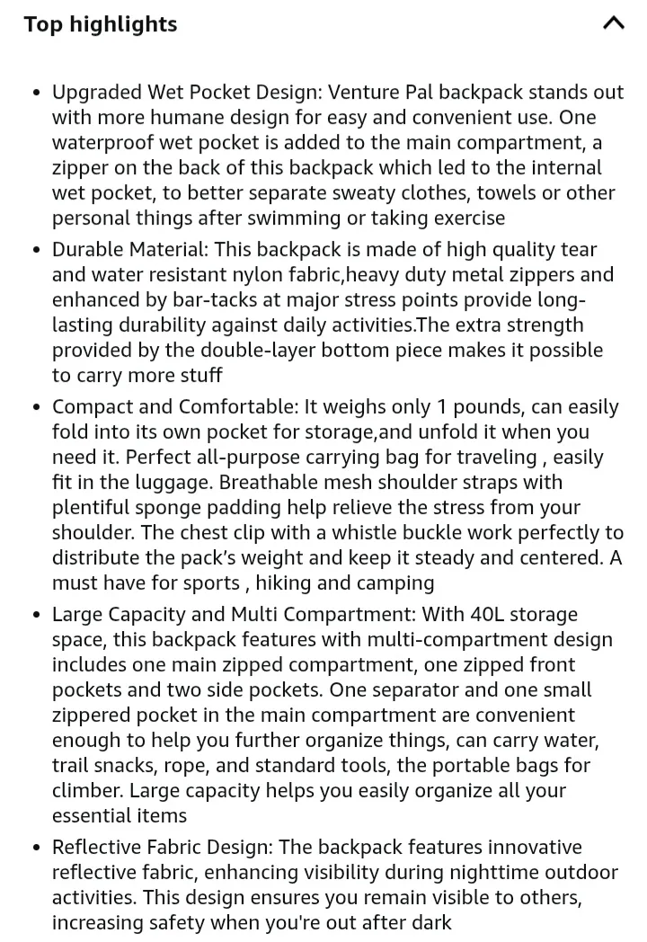 NEW!   Venture Pal 40L Lightweight Backpack - Purple Leaf 🏈 image indicator(9)