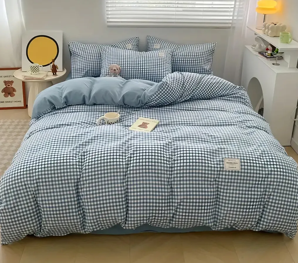 Blue check duvet cover Set - Queen Size image indicator(3)