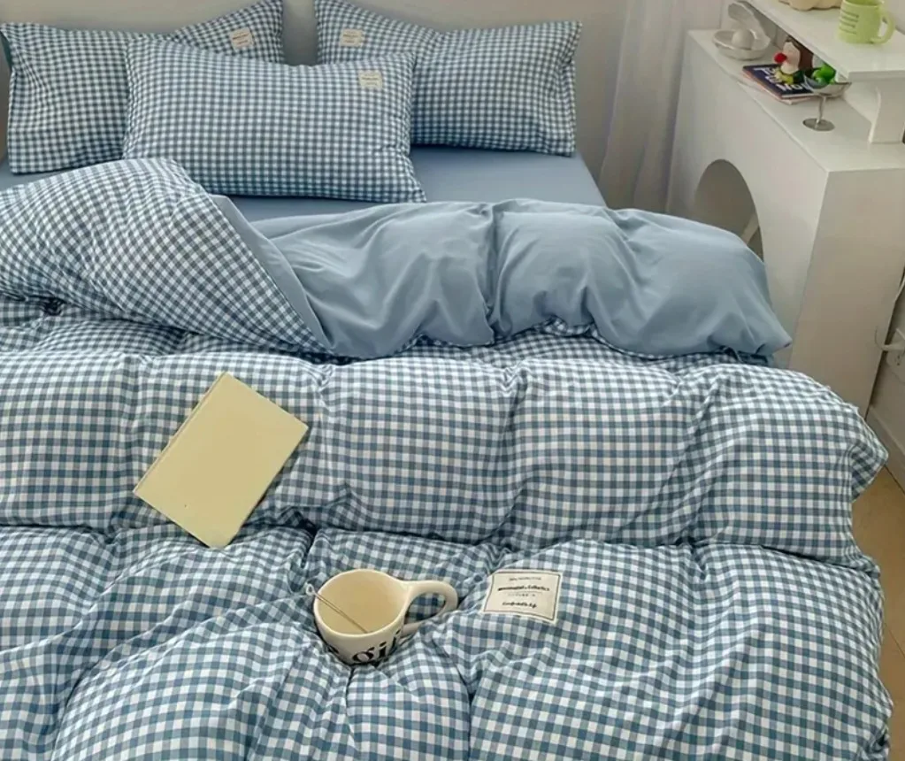 Blue check duvet cover Set - Queen Size image indicator(4)