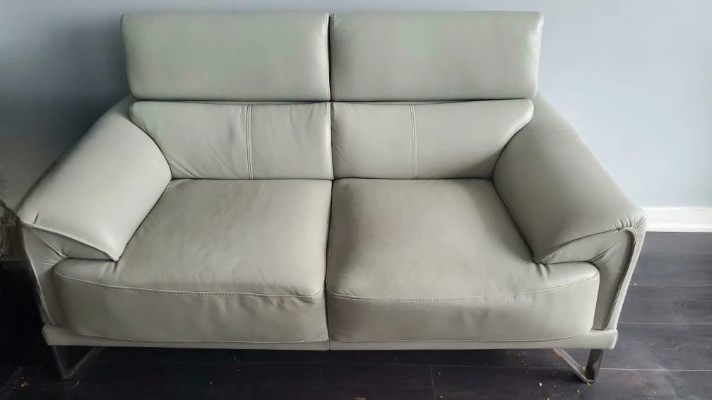 Light Grey Leather Loveseat - 2 seater sofa
