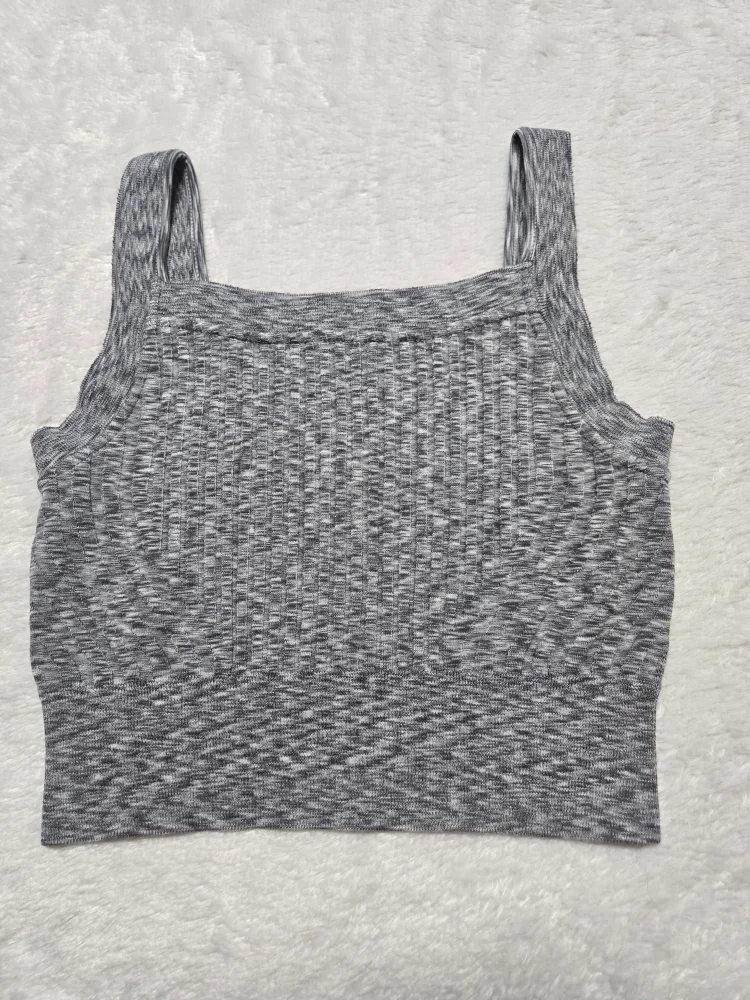 Athleta Gray Ribbed Crop Tank Top image indicator(2)