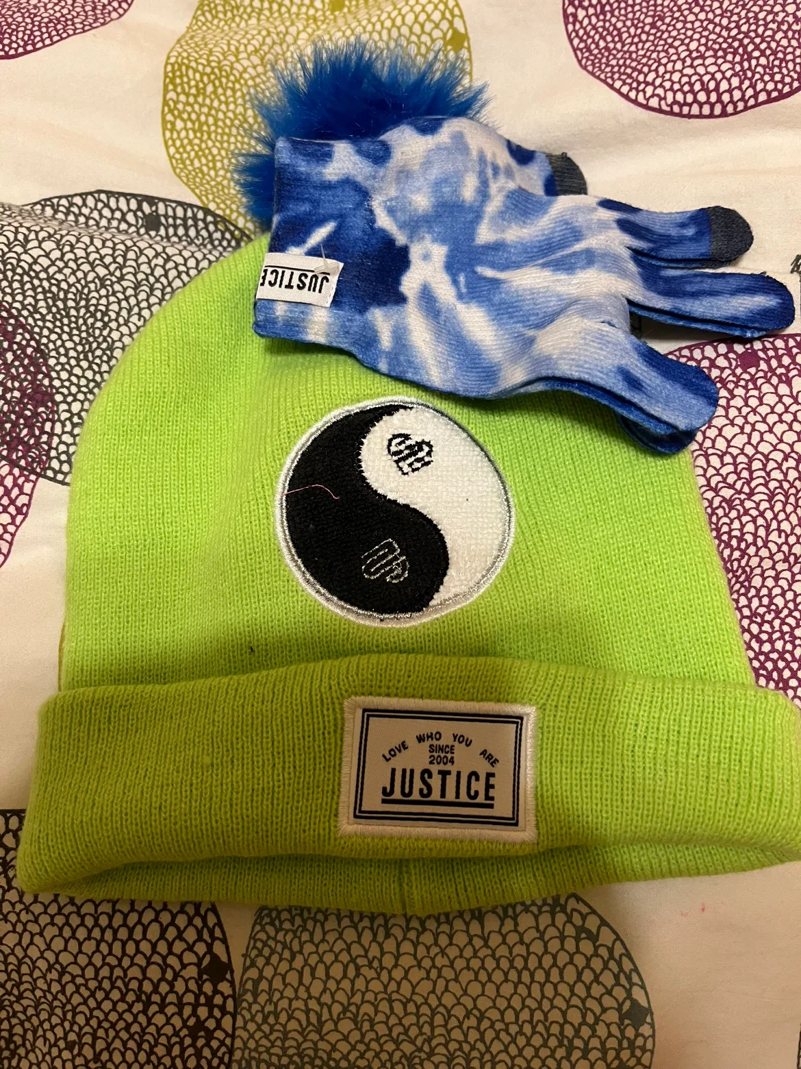 Justice Lime Green Beanie and Tie-Dye Gloves image indicator(2)