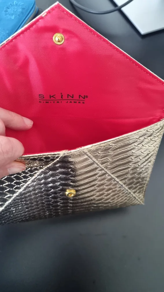 SKINN by Dimitri James Gold Snakeskin Envelope Clutch image indicator(2)