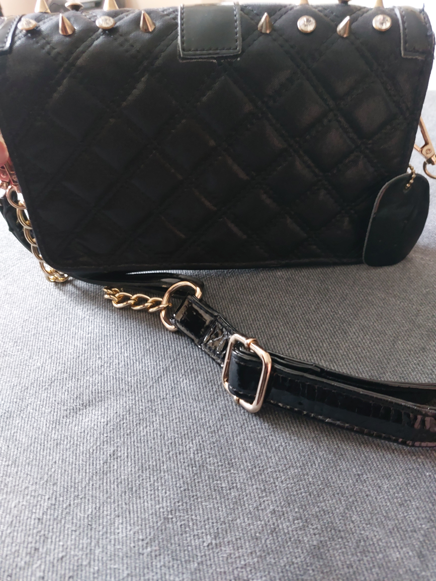 Black Quilted Crossbody Bag with Studs and Chain Strap - photo 3
