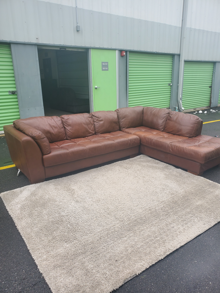 CHATEU D'AX Light Brown Leather Sectional(DELIVERY AVAILABLE)