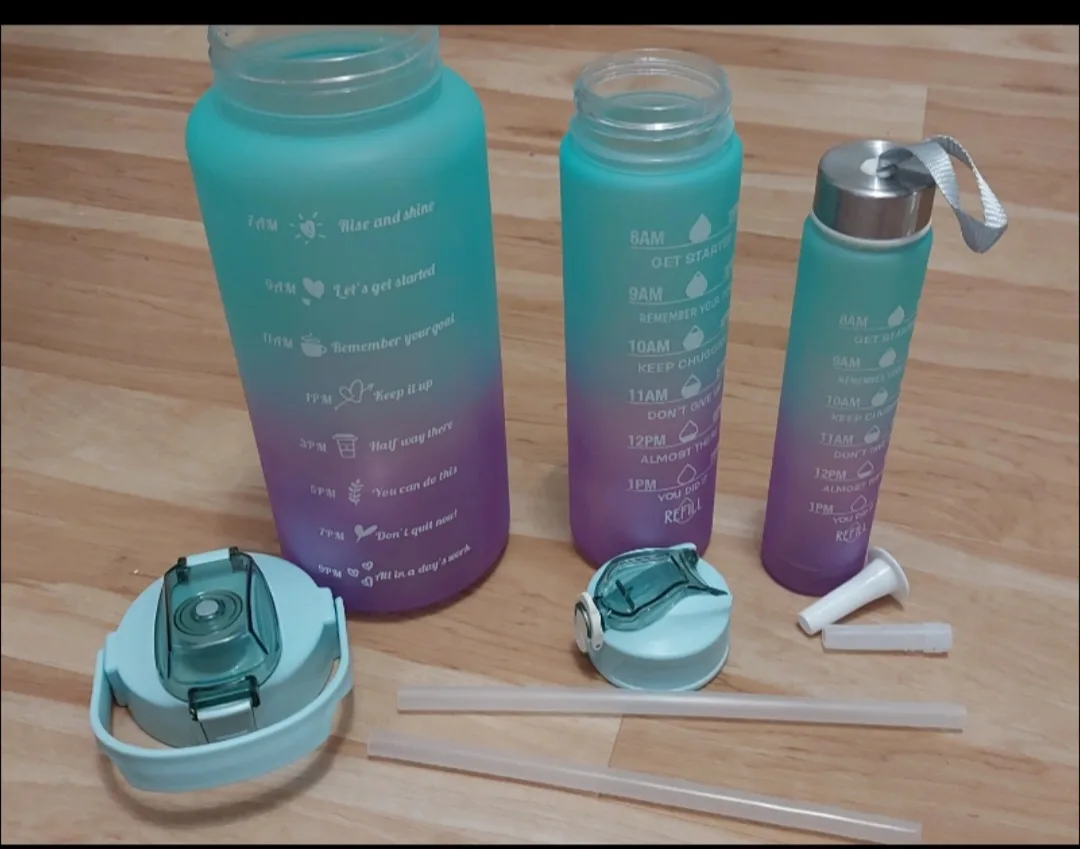 BNIB Set of 3 Motivational Water Bottles with Straws image indicator(2)