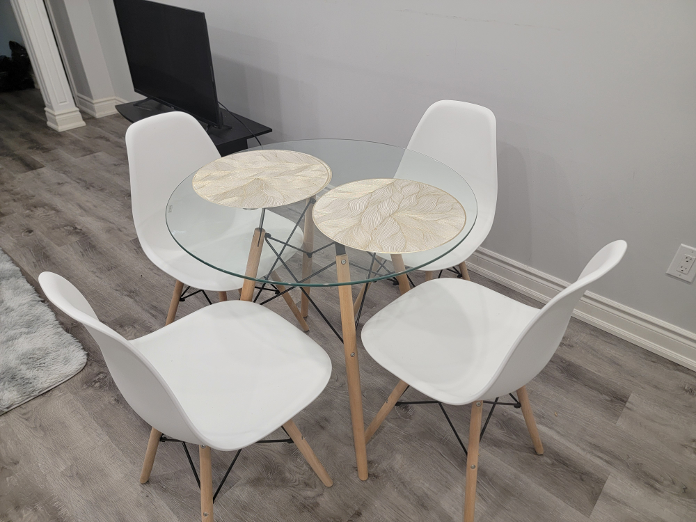 Glass Top Dining Table Set with Four White Chairs - photo 2