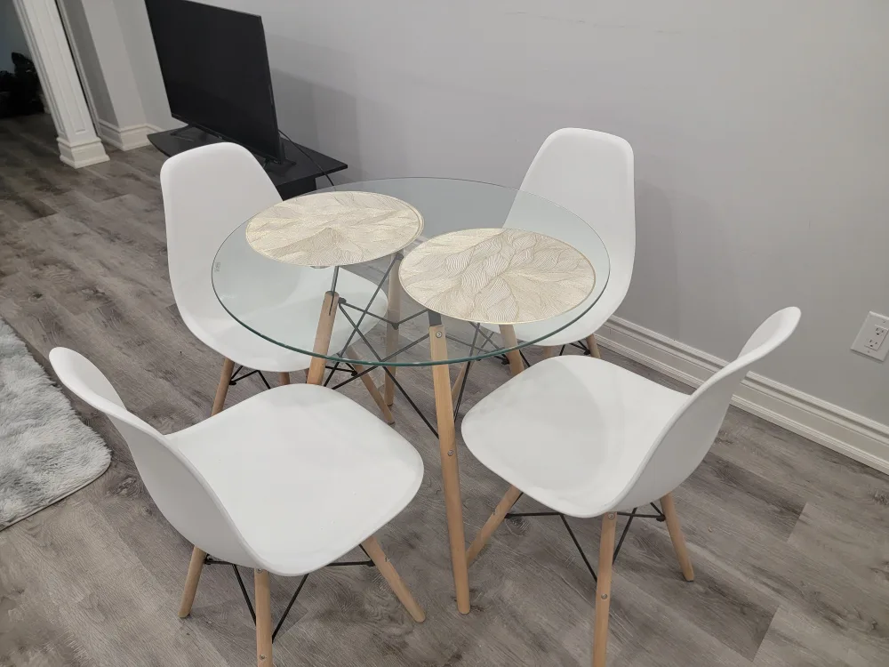 Glass Top Dining Table Set with Four White Chairs image indicator(2)