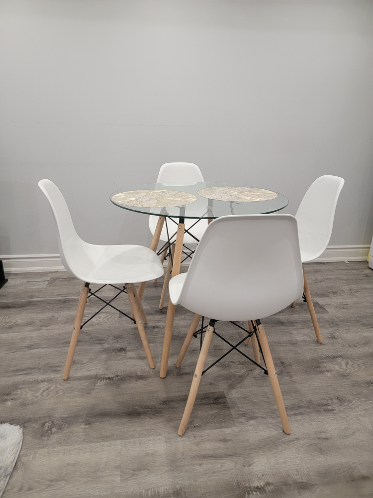 Glass Top Dining Table Set with Four White Chairs - photo 3