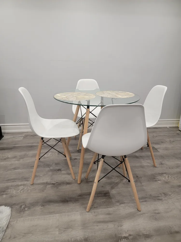 Glass Top Dining Table Set with Four White Chairs image indicator(3)