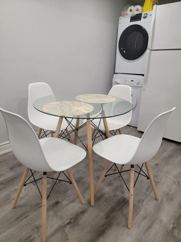 Glass Top Dining Table Set with Four White Chairs image indicator(4)