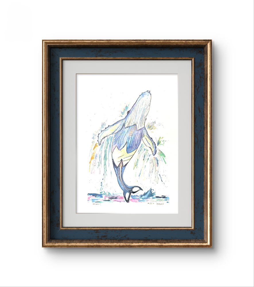 Unframed Watercolor Whale Painting "Breach!" - photo 2
