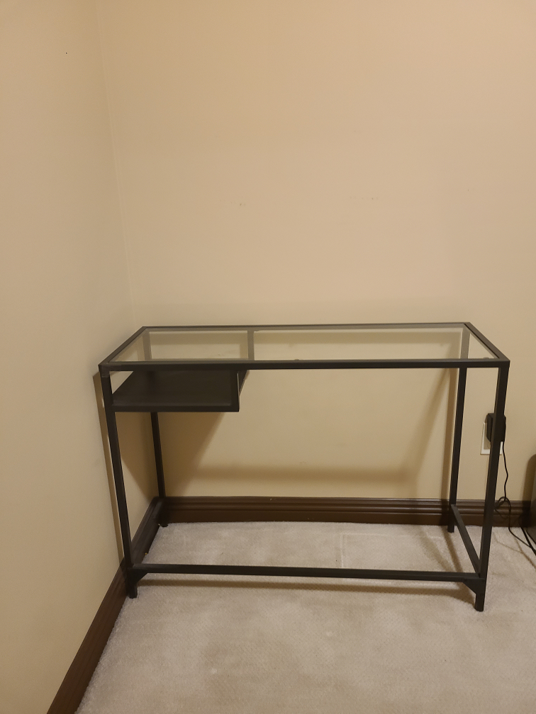 Black Glass Top Desk with Metal Frame