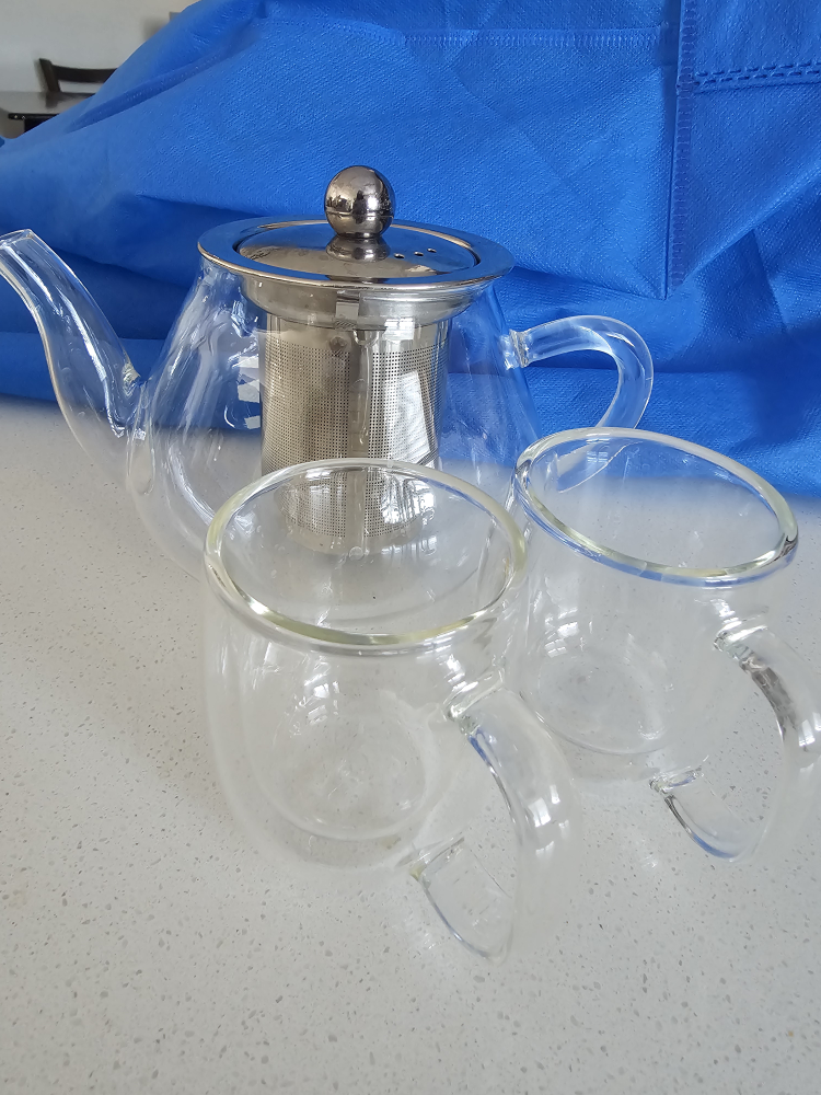 Glass Teapot and Two Mugs Set