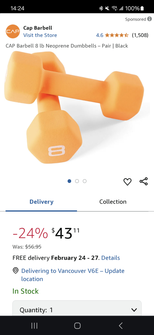 CAP Barbell 8 lb Neoprene Dumbbells - Pair