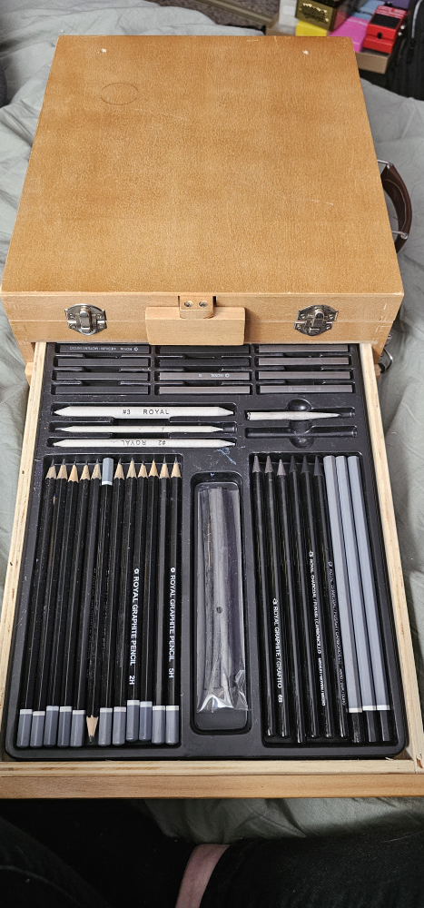 Artist's Wooden Drawing Case with Pencils, Pastels, and More - photo 2