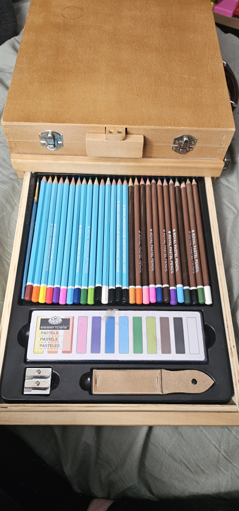 Artist's Wooden Drawing Case with Pencils, Pastels, and More - photo 3
