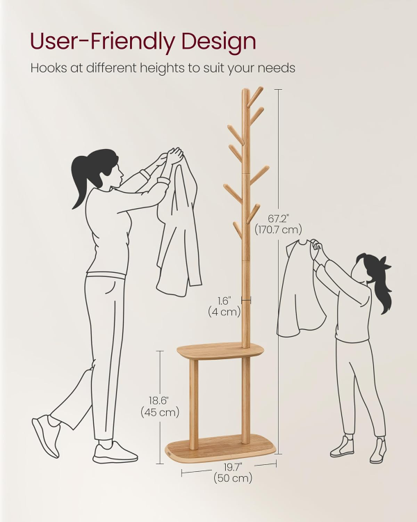 Vasagle Wooden Coat Rack with Shelf – 8 Hooks - photo 4