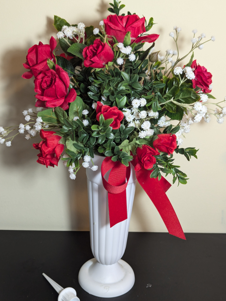 Artificial Red Rose Arrangement in White Vase - photo 2