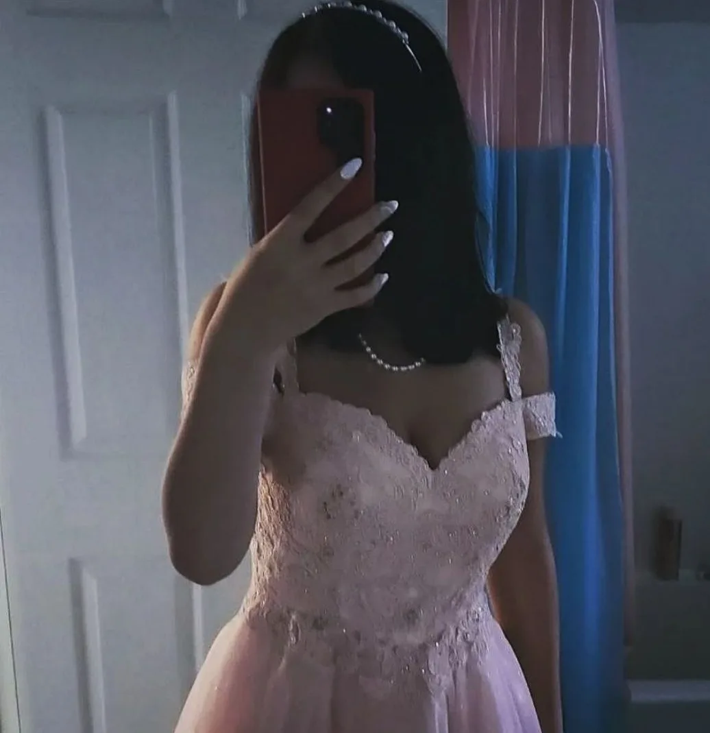 Pink Off-the-Shoulder Prom Dress image indicator(3)