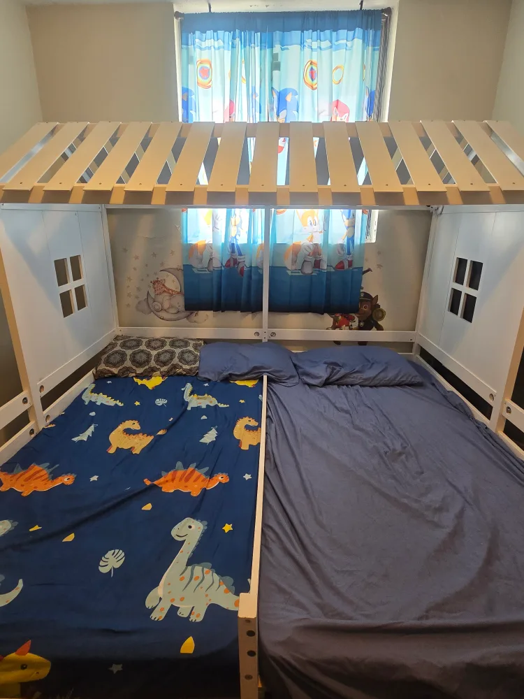 Kids' House-Shaped Twin-over-Twin Bed with Storage Drawers image indicator(2)