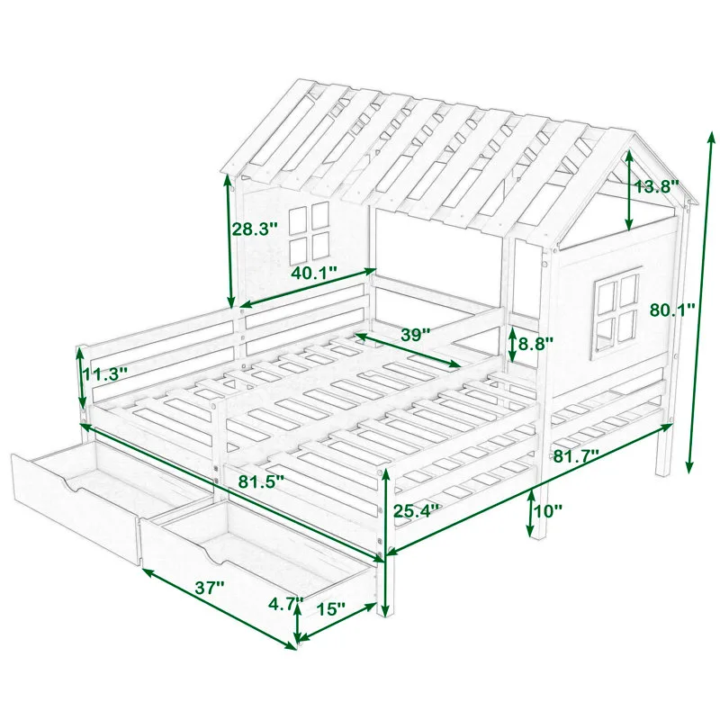 Kids' House-Shaped Twin-over-Twin Bed with Storage Drawers image indicator(6)