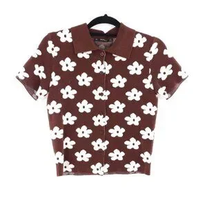 Hesperus Brown & White Floral Knit Retro Button Up