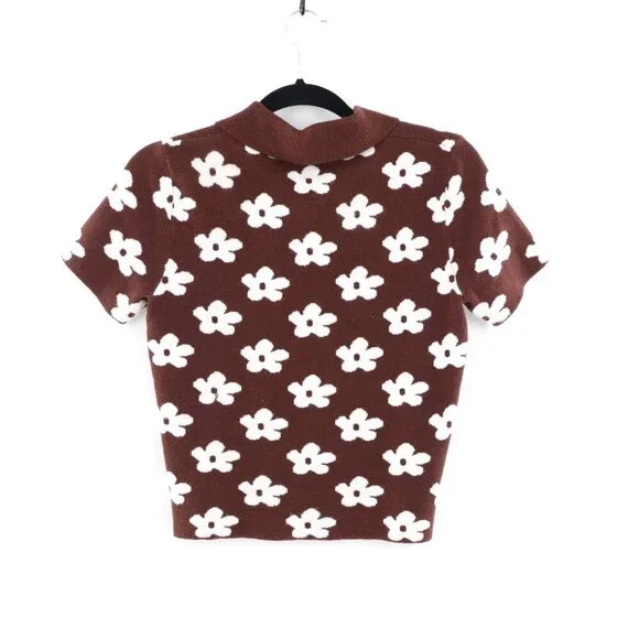 Hesperus Brown & White Floral Knit Retro Button Up - photo 2