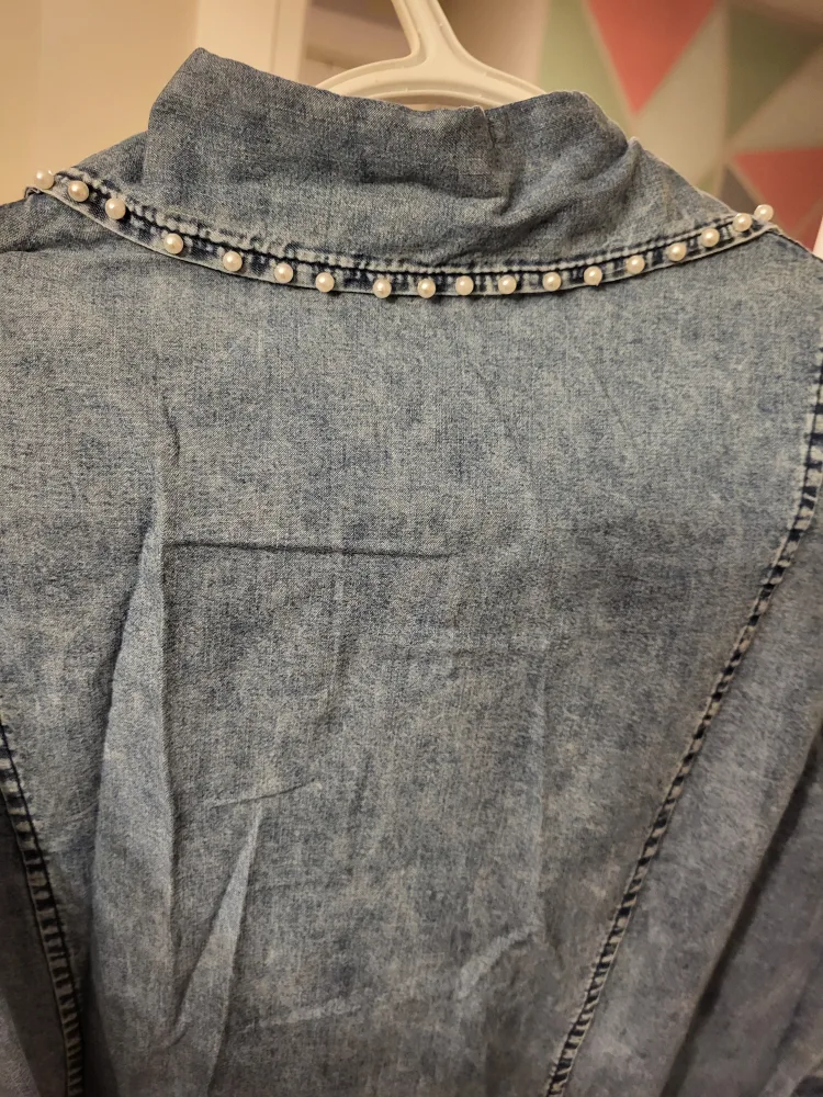 Vintage-inspired Denim Dress with Pearl Detailing image indicator(3)