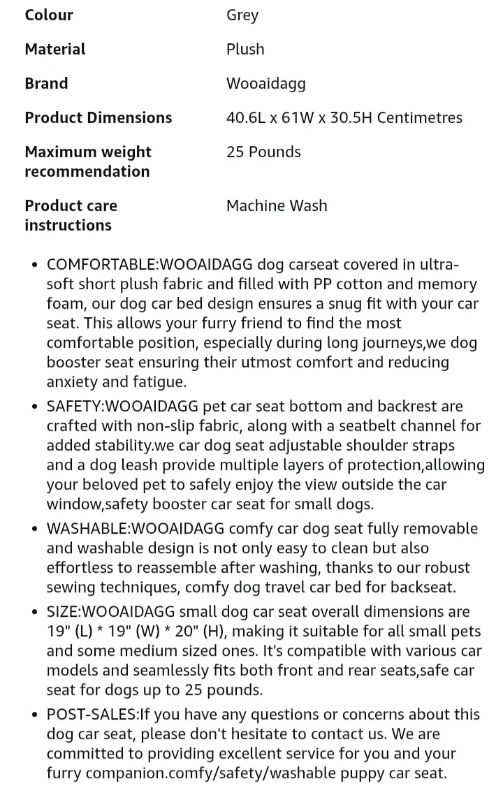 NEW!   Wooaidagg Pet Car Seat - Grey image indicator(8)