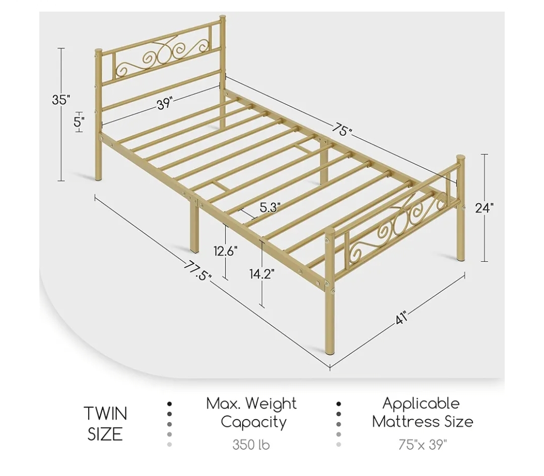 Gold Metal Twin-Size Bed Frame