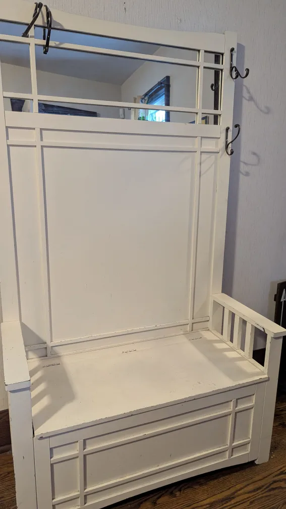 Hall Tree Bench with Storage and Mirror image indicator(2)