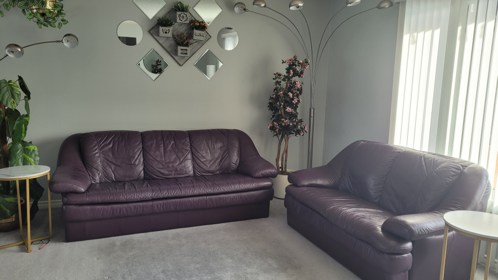 Purple Leather Sofa and Loveseat Set
