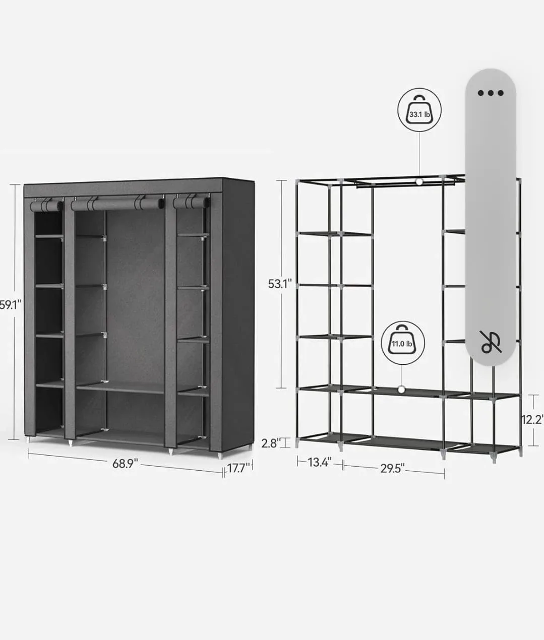Sangmucen 59" Wide Portable Wardrobe Closet Organiser image indicator(6)