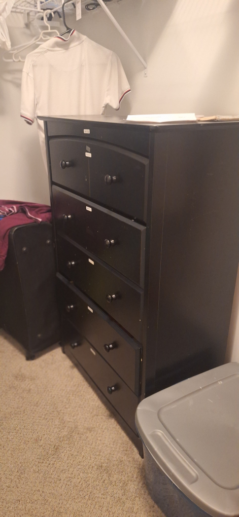 Black five-drawer dresser
