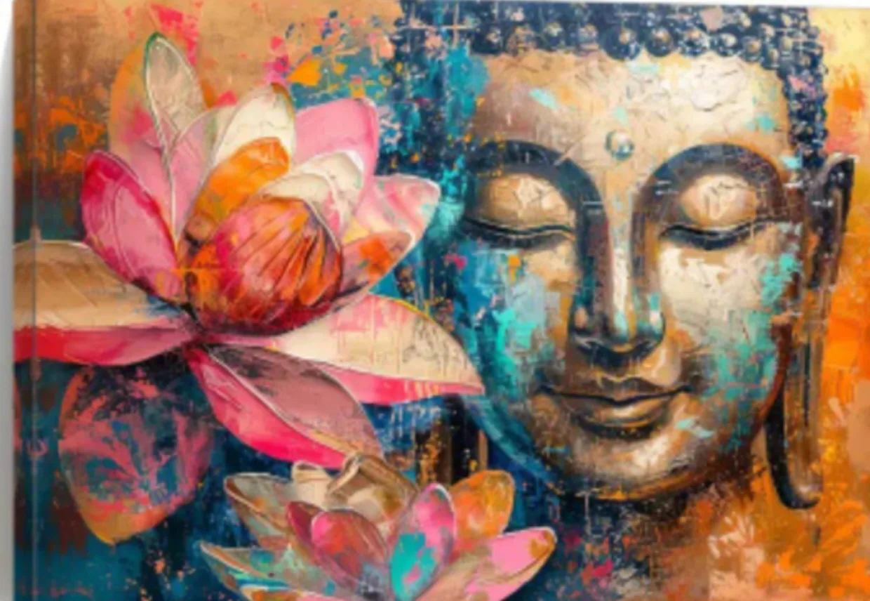Abstract Buddha and Lotus Flower Canvas Painting thumbnail