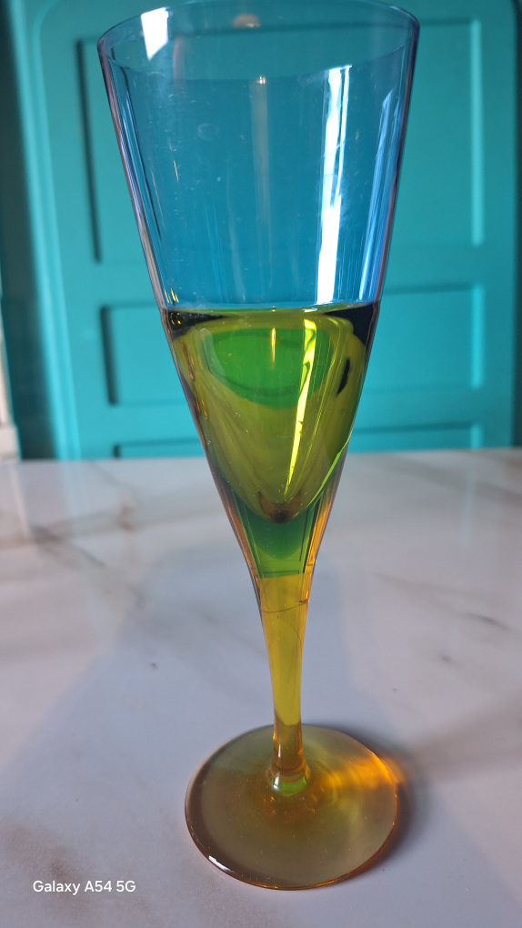 Set of Six Vintage Champagne Glasses, Two-Toned Amber and Blue - photo 5