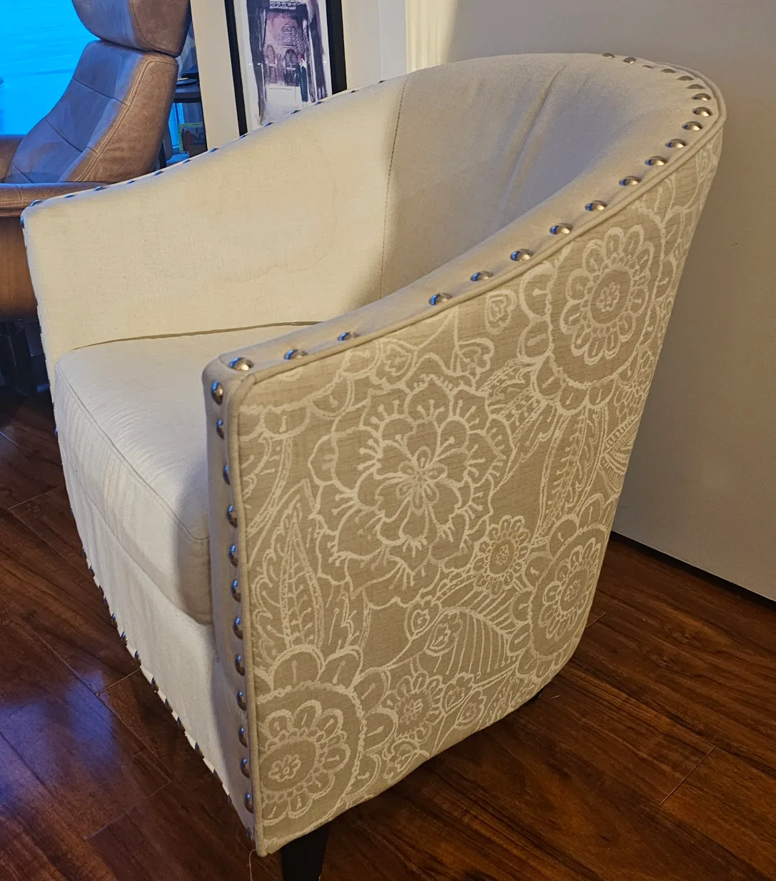 Cream Accent Chair with Nailhead Trim thumbnail
