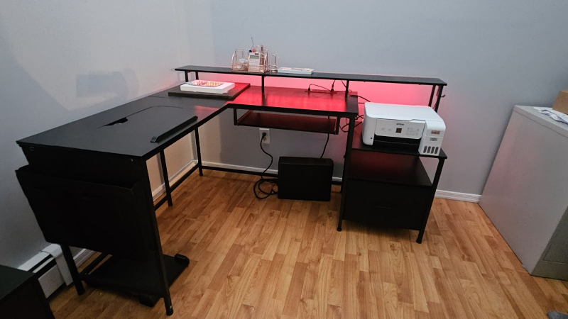 L-Shaped Gaming Desk with LED Lights