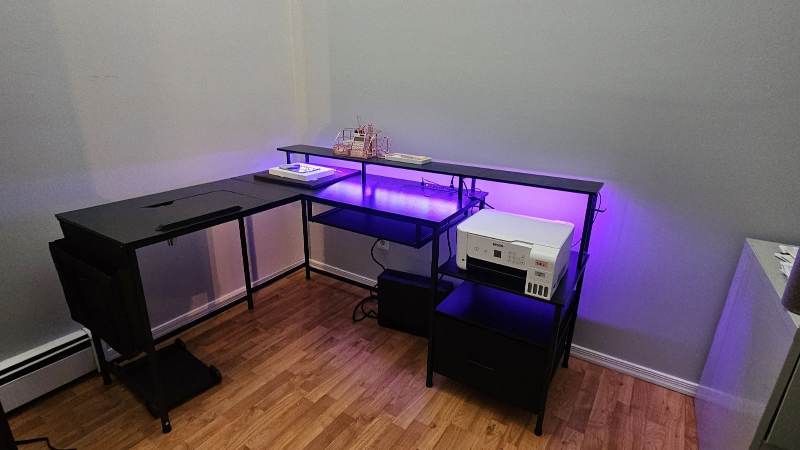 L-Shaped Gaming Desk with LED Lights - photo 2