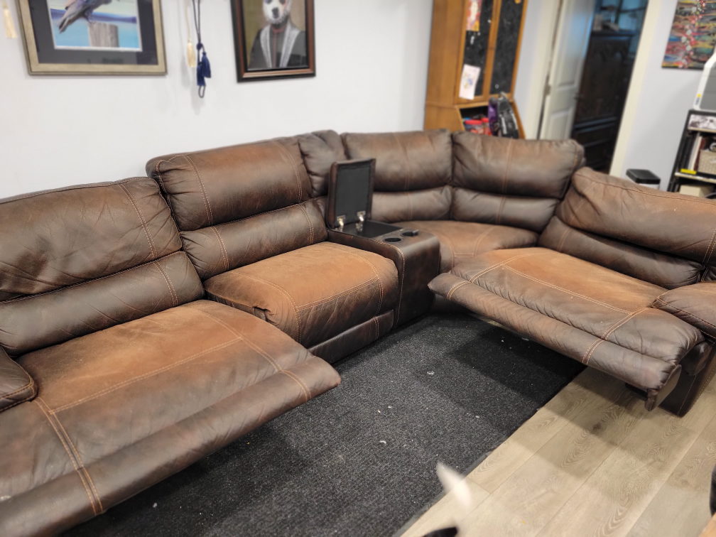Brown Leather Reclining Sectional Sofa - photo 2