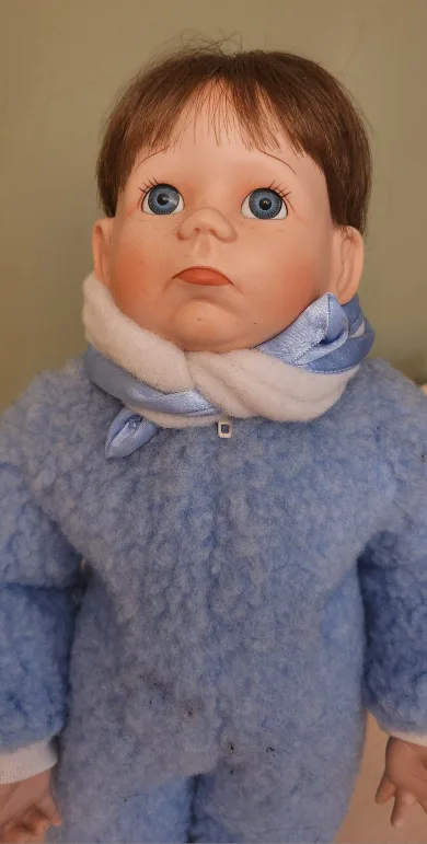 Adorable Porcelain Baby Boy Doll in Blue Sleeper image indicator(4)