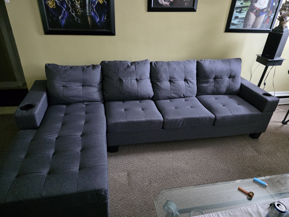 Grey Sectional Sofa with Cup Holders