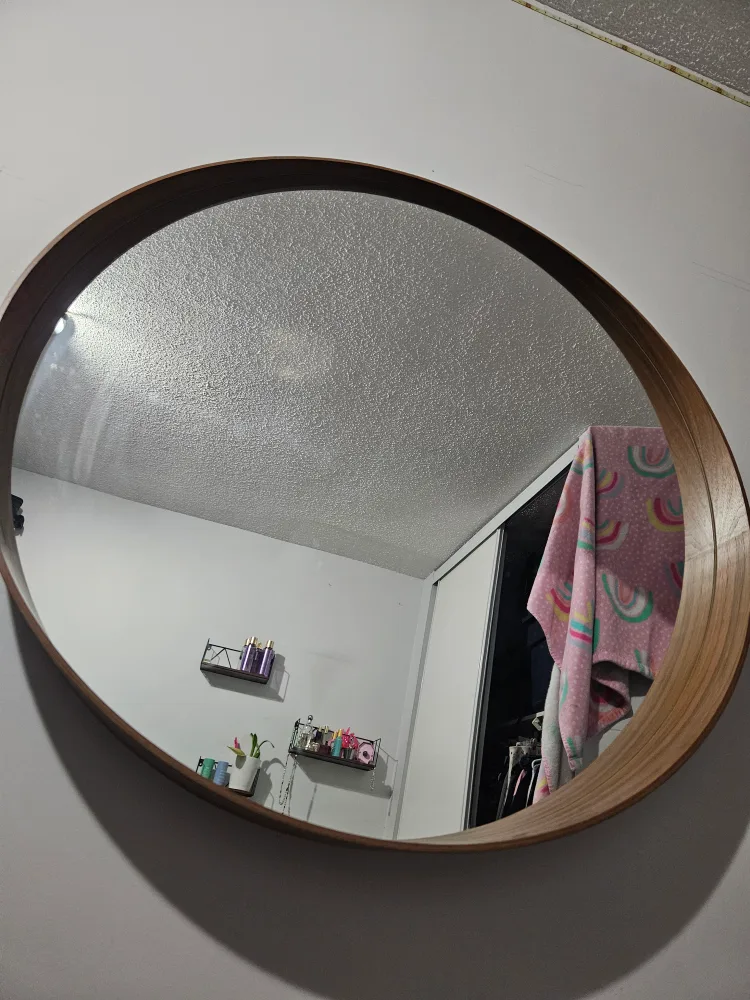 Large Round Wooden Frame Mirror thumbnail