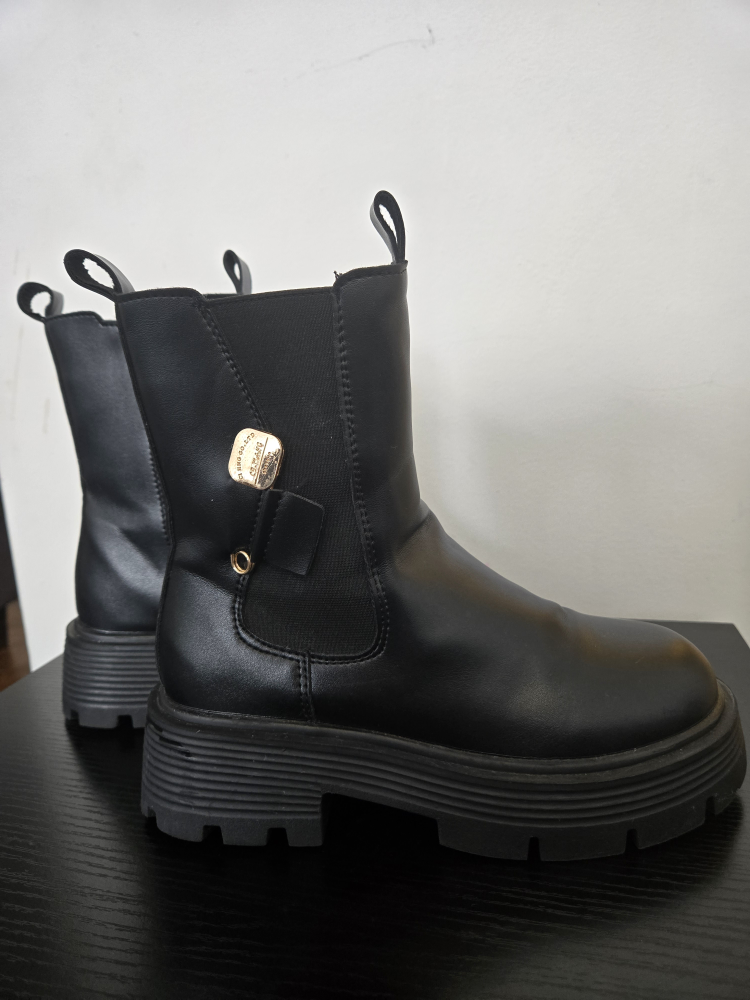 Black Platform Ankle Boots with Side Zip - photo 2
