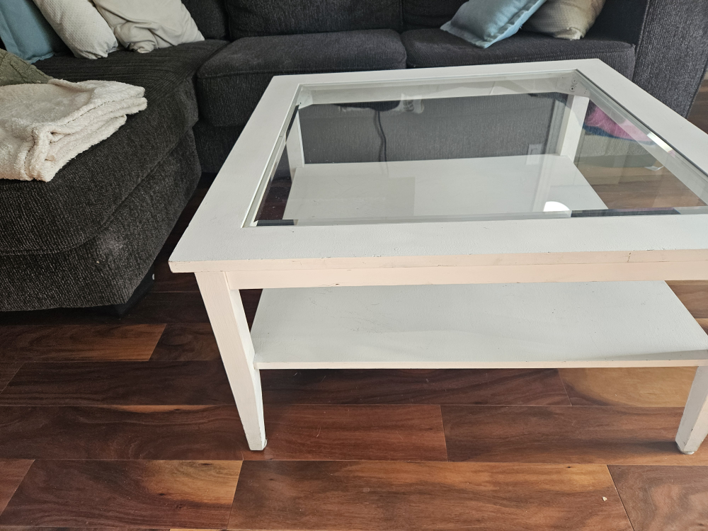 White Square Coffee Table with Glass Top - photo 2