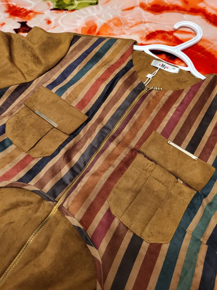 Striped Suede Dress with Keyhole Detail image indicator(2)