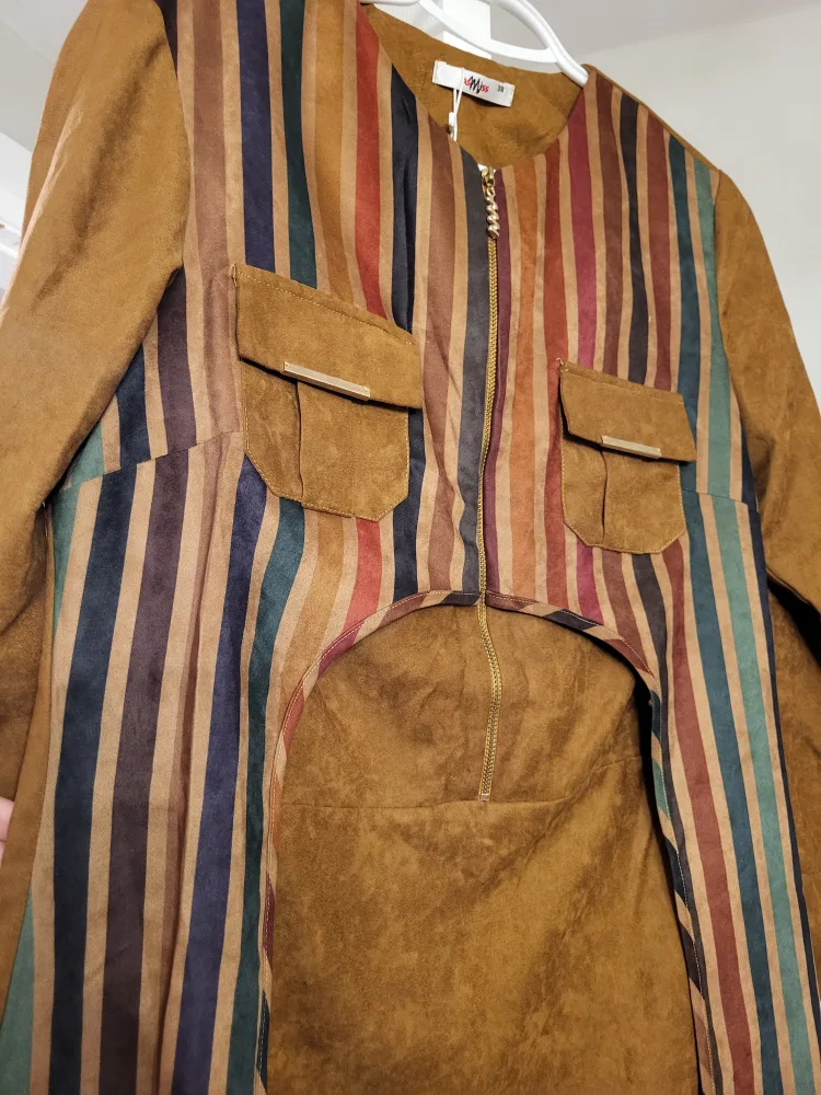 Striped Suede Dress with Keyhole Detail image indicator(5)