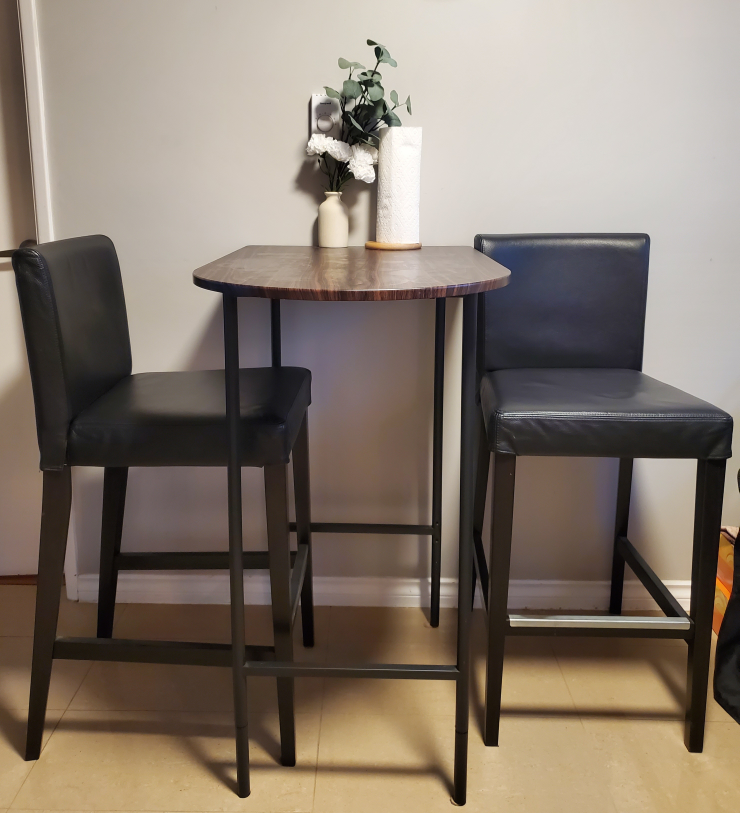 Bar table and two stools